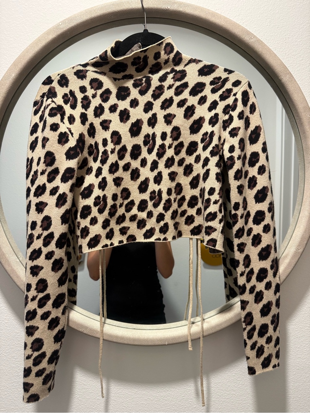 Zara Leopard Print Cropped Turtleneck Sweater in Cream and Brown